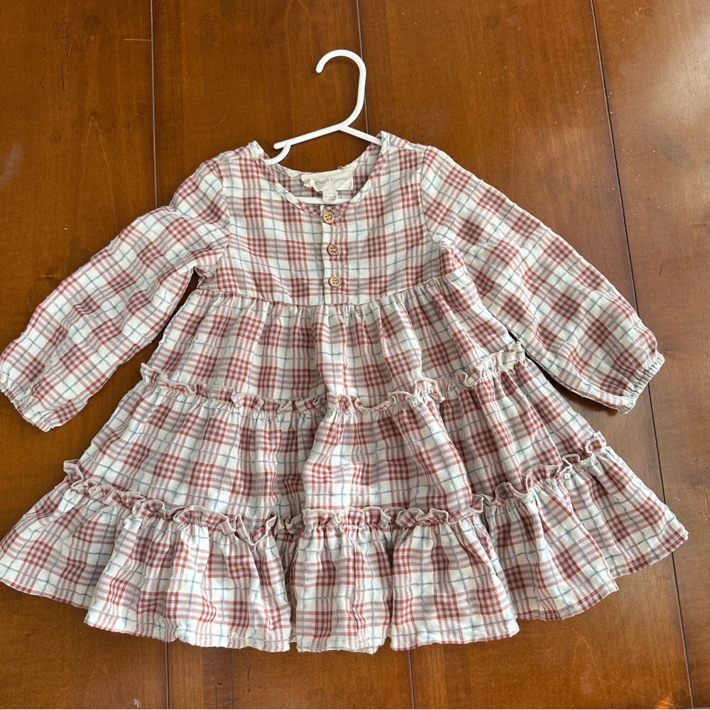 Mabel +Honey- Plaid Ruffle Long Sleeve Dress - 3T